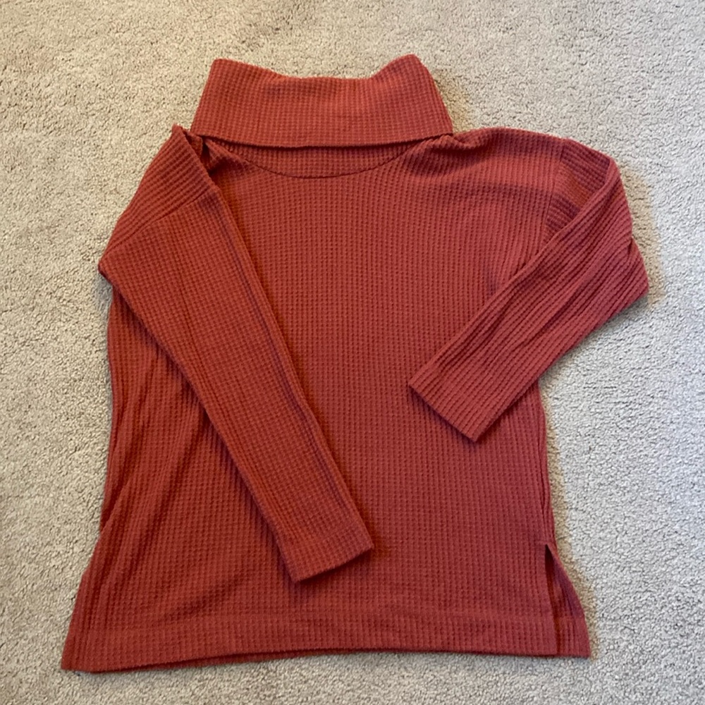 Loft Pink Waffle Knit Cowl Neck Sweater